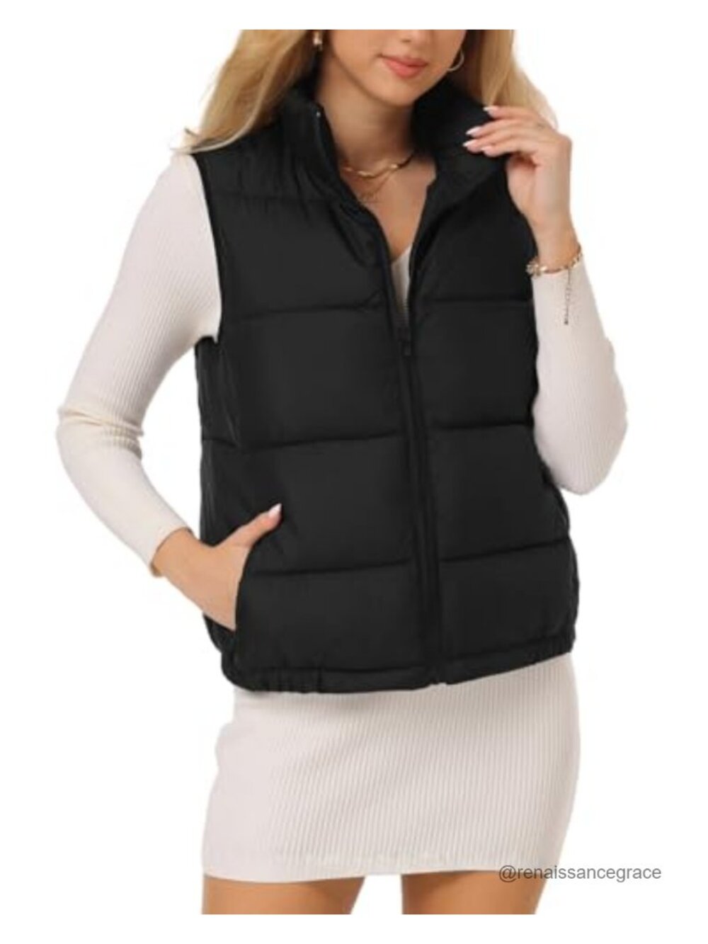Women's Quilted Puffer Vest Lightweight Water Repellent 4 Pockets Warm